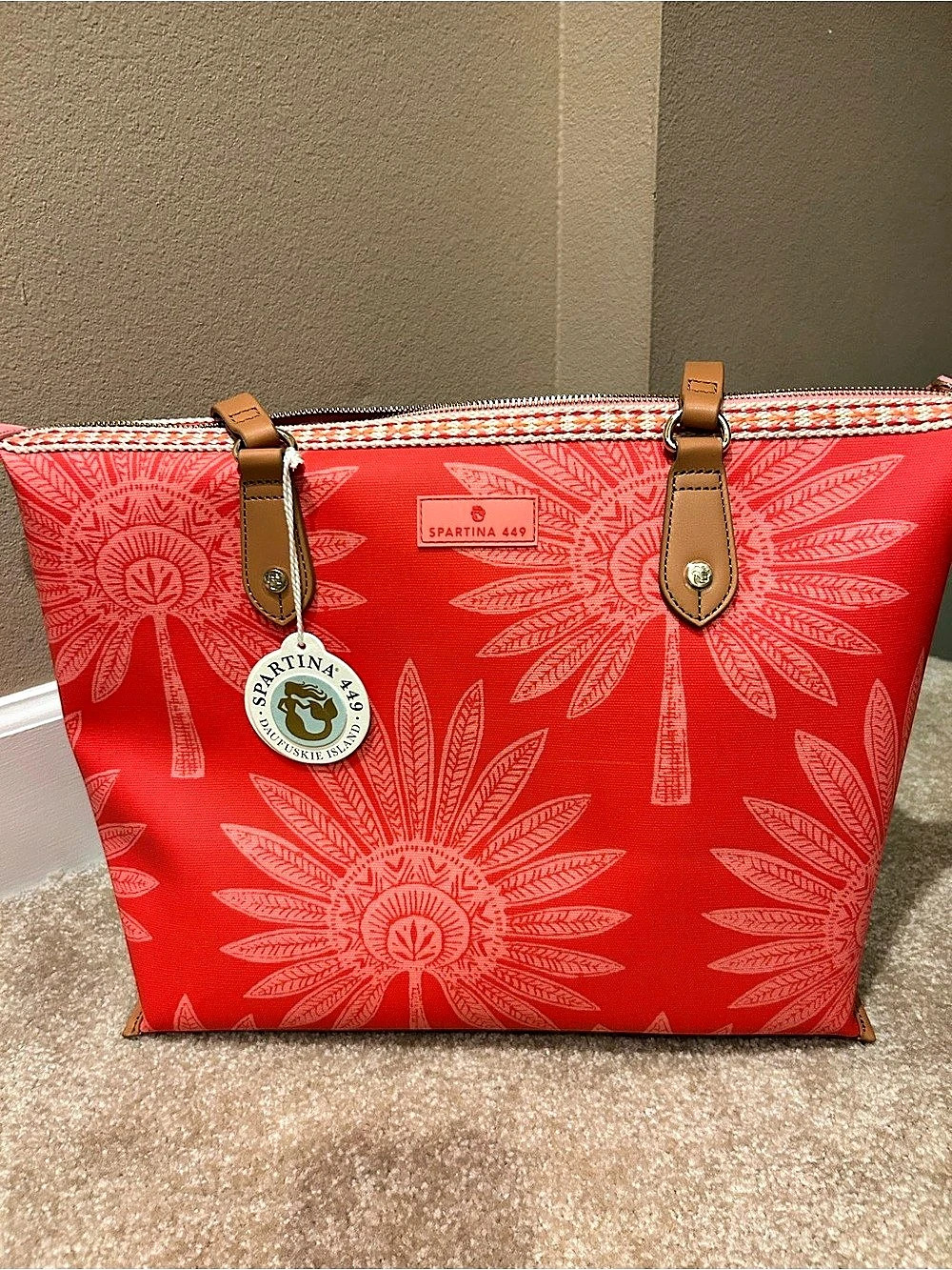 Spartina 449 Zip Travel Tote Palmetto Frond Deep Coral/Orange
